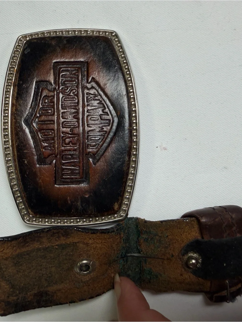 Vintage Harley-Davidson Brown Leather Belt & Detachable Stamped Leather Buckle